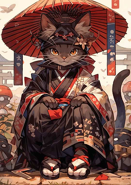 Cat Kimono Japan Cute