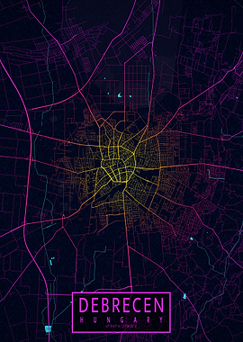 Debrecen City Map Neon