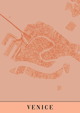 Venice Orange Vintage Map