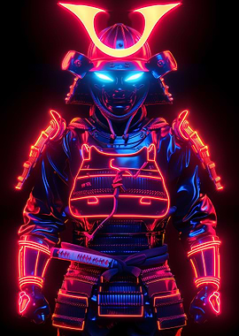 Neon glowing samurai armor