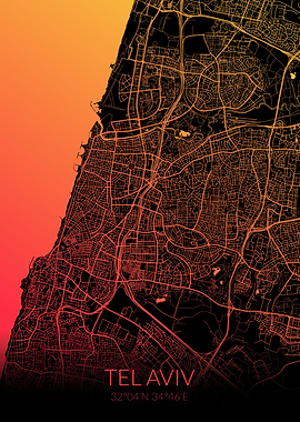 Tel Aviv Black Orange Map