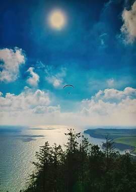 skydiving and blue sky