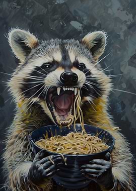 Evil Raccoon Eating Food