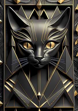 God Cat Golden Art Deco
