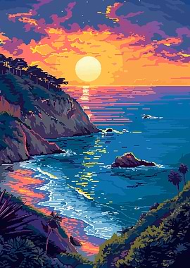 Beach Sunset Pixel Art