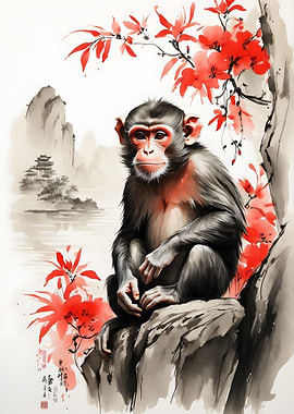 Monkey Japan Ink Art