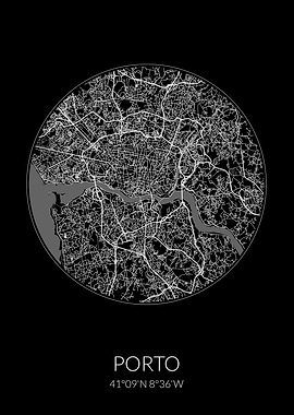 Porto Circle Black Map