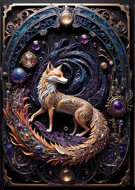 Steampunk Red Fox Art Deco