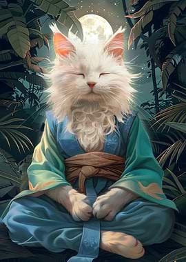 Cat Monk Meditate Mystic