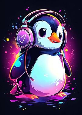 penguin headphone neon