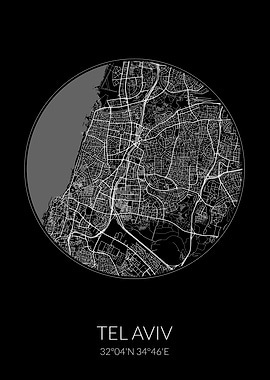 Tel Aviv Black Circle Map