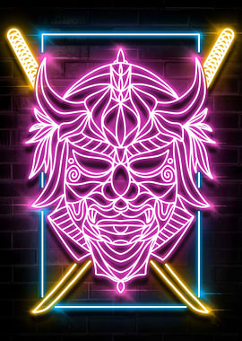 HEAD MASK SAMURAI NEON ART