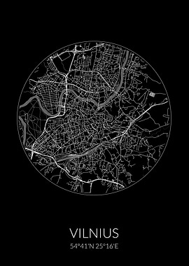 Vilnius Black Circle Map