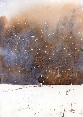 Snowy landscape painting