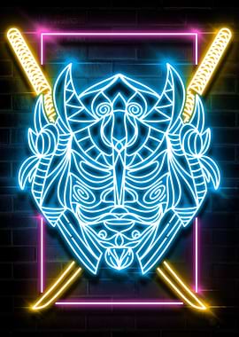 HEAD MASK SAMURAI NEON ART
