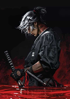 Samurai warrior in blood