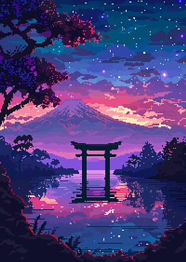 Japan Mt Fuji Pixel Art