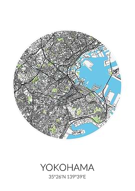 Yokohama City Map Colorful