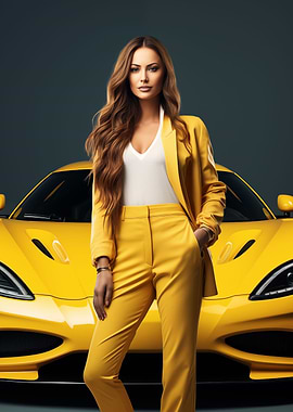 Yellow supercar and girl