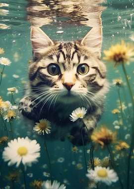 a swimming cat in water