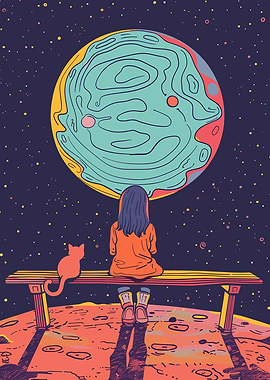 View of Earth Cat and Girl