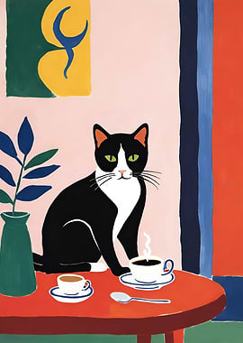Cute Cat and Coffee Poster