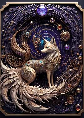 Cosmic Golden Fox Art Deco