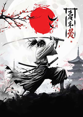 Japanese samurai in sakura