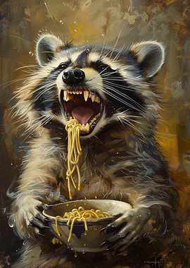 Funny Raccoon Eating Food