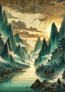 Mountain River Golden Dawn