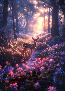 Cute Deer In Magic Forest