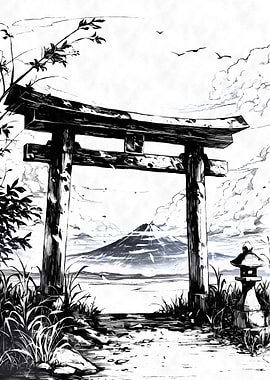 Japan Torii Gate Black Ink