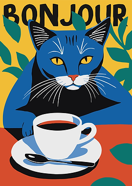 Bonjour Cat Poster