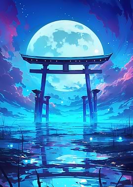 Torri Gate Moon Night