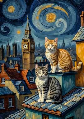 vangogh starry night cat