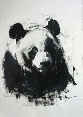 Panda In Charcoal Portrait