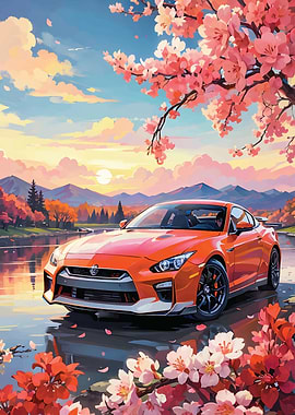 cherry blossom Nissan GTR
