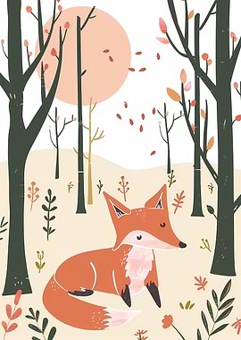Playful Fox Minimalist Art