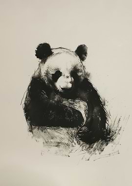 Panda In Charcoal Art