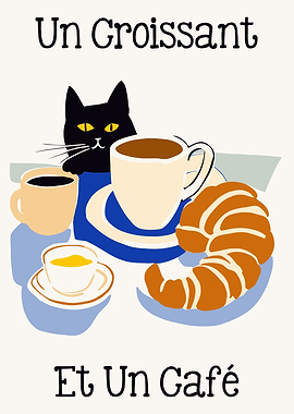 French Croissant Cat Art