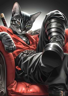cat samurai katana