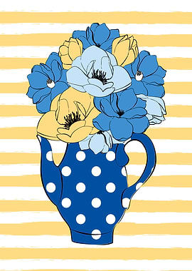 Blue Tea pot flowers
