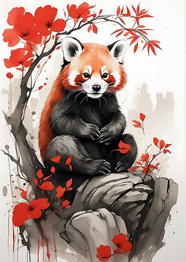 Red Panda Japan Ink Art