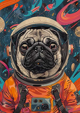 Animal Pug Astronaut Space