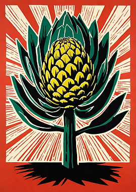 Vintage Artichoke Linocut