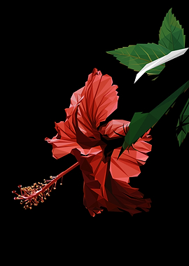Red Hibiscus Low Poly