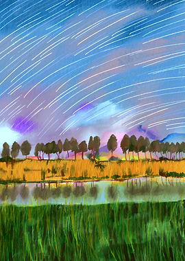 Rural scene star trail