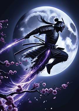 Samurai with full moon