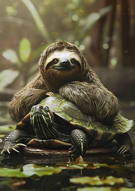 Sloth Chilling on Turtle