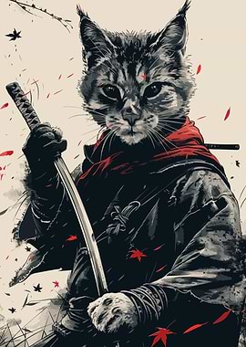 cat samurai japan style